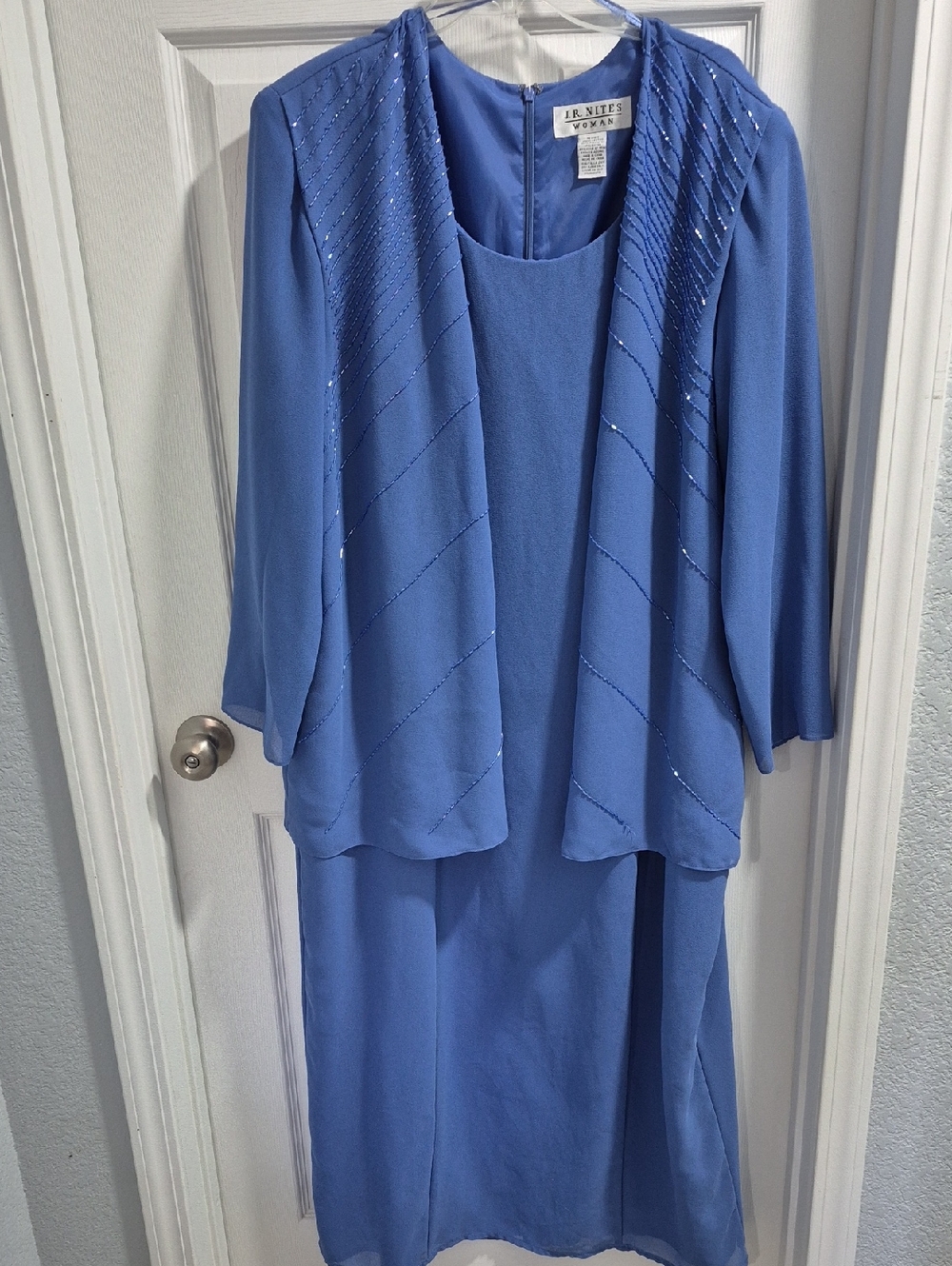 J.R. Nites Blue Beaded Jacket Dress Set